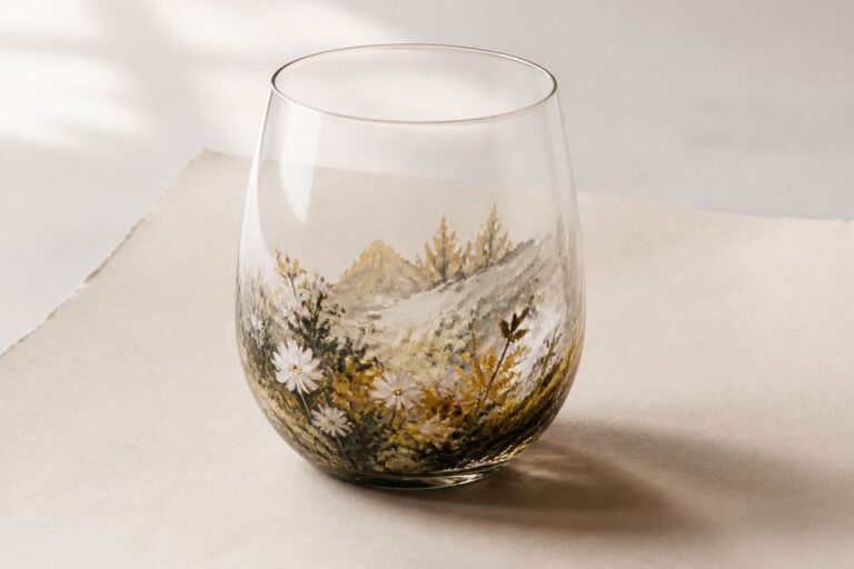 Painted stemless wine glass with the rim left clear