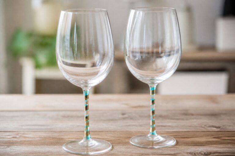 A wine glass with painted stem and a clear unpainted rim