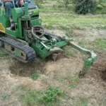 Small tree spade lifting a young tree with its root ball